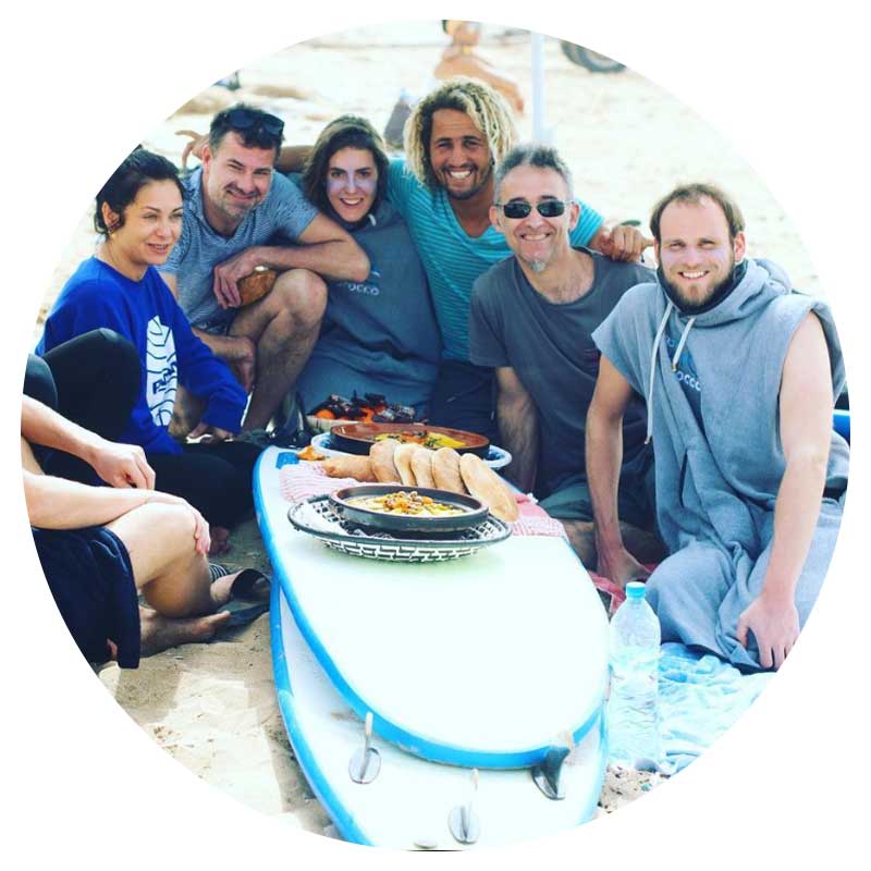 Lunch break after a surf session at Pro surf camp morocco